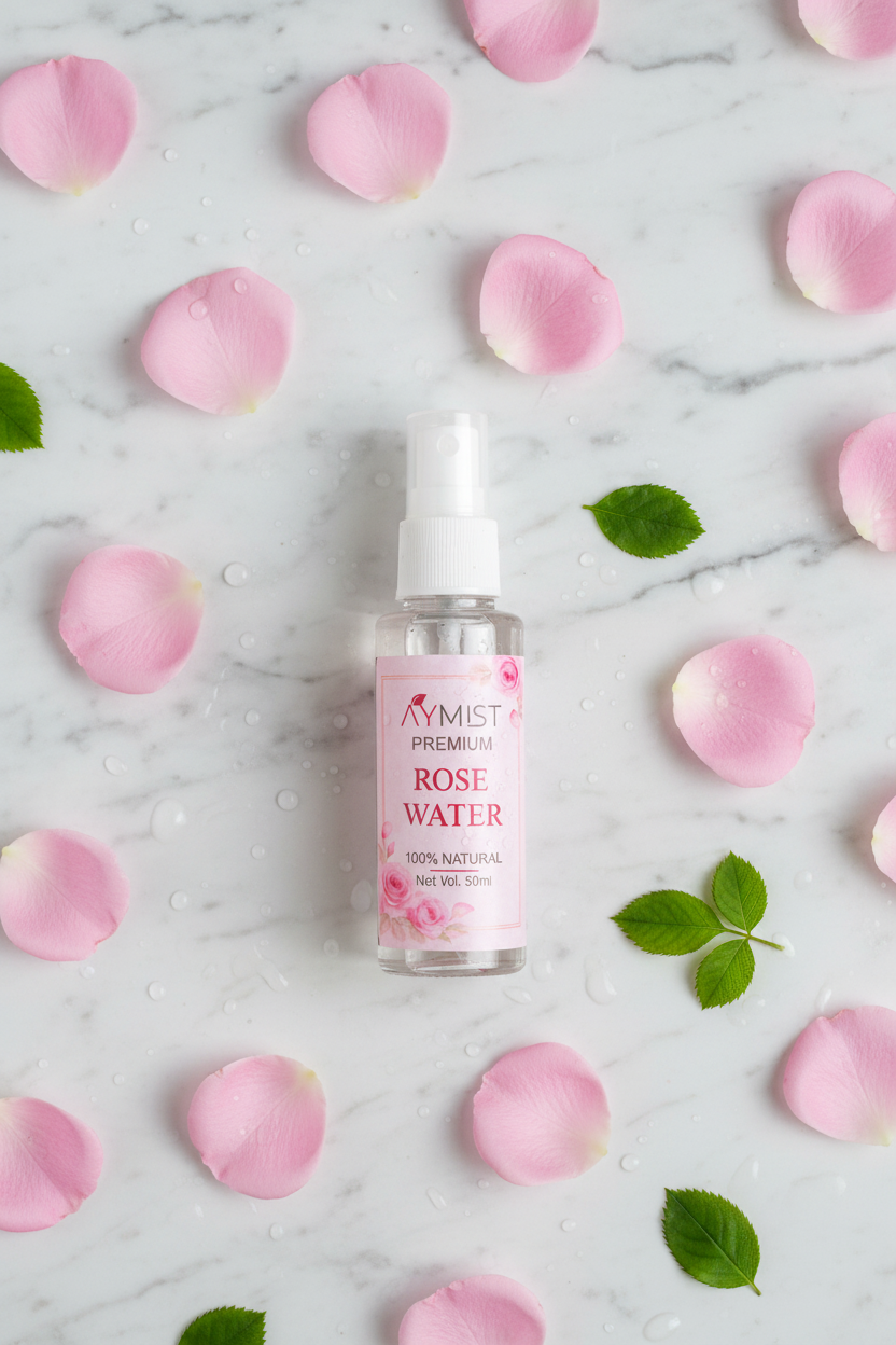AYMIST Premium Rose Water - Marble Flat Lay